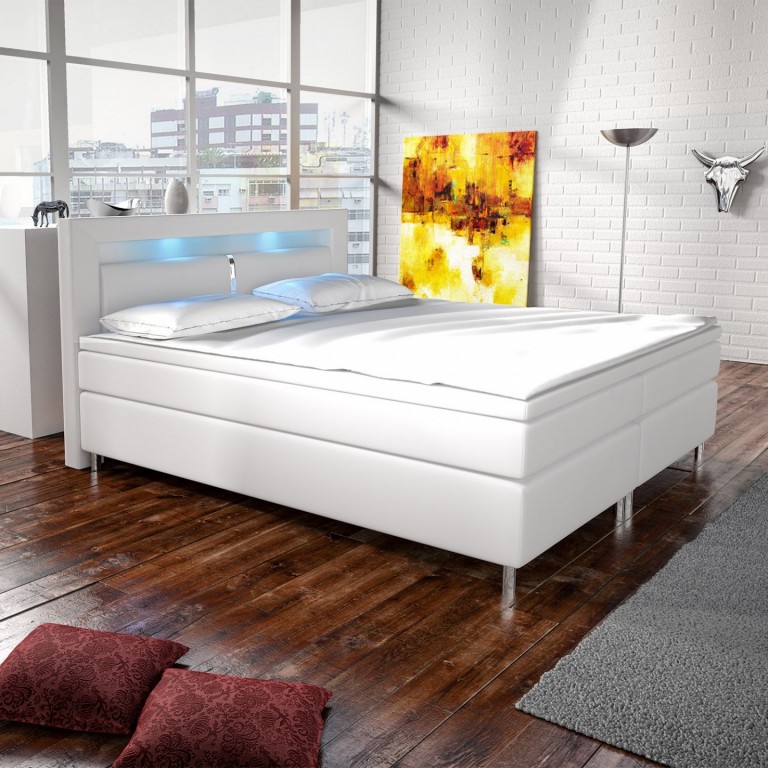Postel Box Spring New Jersey s LED osvětlením 180 x 200 cm | bílá