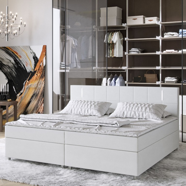 Postel Box Spring Cleveland s LED osvětlením 180 x 200 cm | bílá