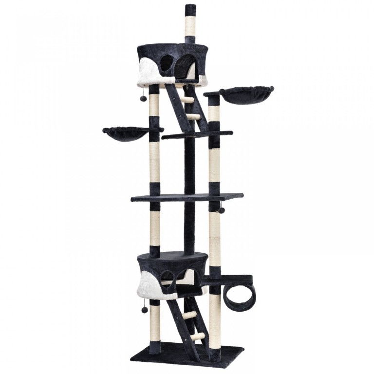 Škrabadlo pro kočky 240-265x55x115 cm | šedo-bílé