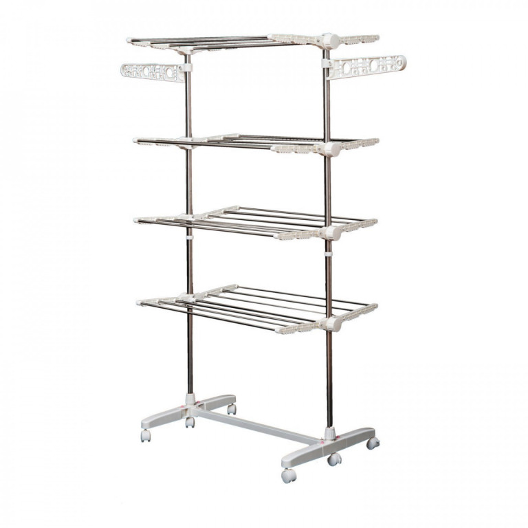 Pojízdný sušák kovový 4 úrovně | stříbrný