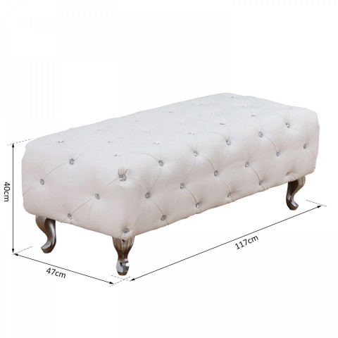 Čalouněná retro lavice 117 x 47 x 40 cm | bílá č.6