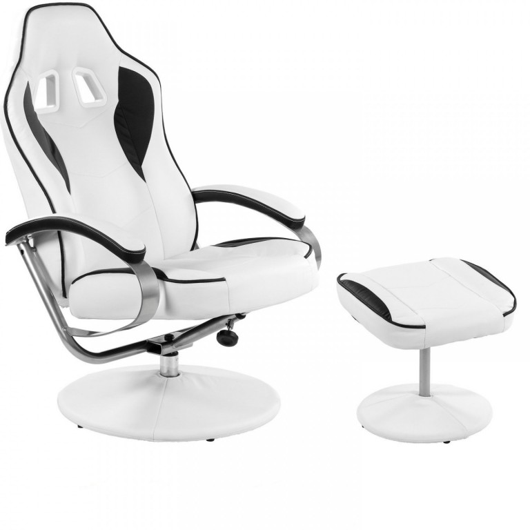 Kancelářská židle GT Relax Racer s podnožkou, bílo-černá