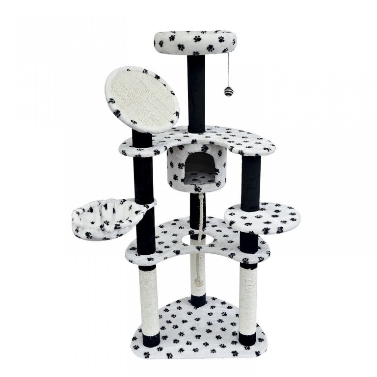 Škrabadlo pro kočky 153x50x65 cm | bílé s tlapkami