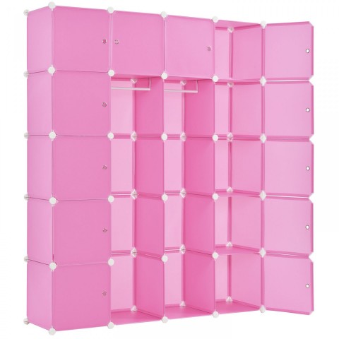 Variabilní regálový systém na boty 140 x 35 x 175 cm | 20 boxů růžový č.2