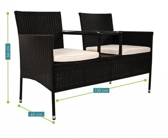 Zahradní polyratanová dvoumístná lavice Monaco se stolkem | černá č.7