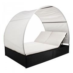 Zahradní polyratanové lehátko Ibiza se stříškou pro 2 osoby | černé č.1