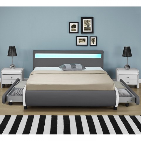 Čalouněná postel Bilbao s úložným prostorem a LED osvětlením 180 x 200 cm | šedá č.3